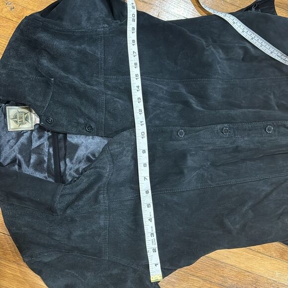 Ami Vintage Black Suede Leather Button Down Collar Shacket Jacket Size L - Picture 10 of 10